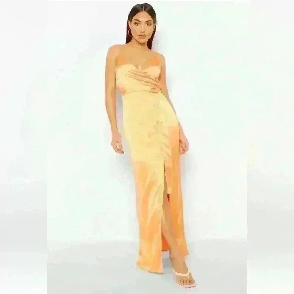 Boohoo Women's Satin Wrap Maxi Dress Orange Size 12